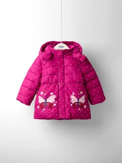 JoJo Maman Bébé Berry Butterfly Fleece Lined Puffer Coat