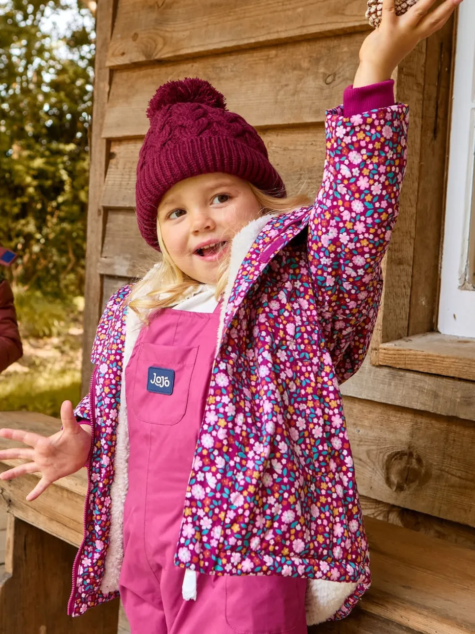 JoJo Maman Bébé Berry Embroidered Cable Hat