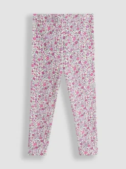 JoJo Maman Bébé Berry Pink Floral Fleece-Lined Printed Leggings 2 Pack