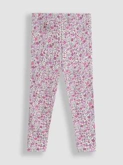 JoJo Maman Bébé Berry Pink Floral Fleece-Lined Printed Leggings 2 Pack