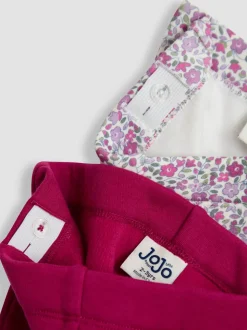JoJo Maman Bébé Berry Pink Floral Fleece-Lined Printed Leggings 2 Pack