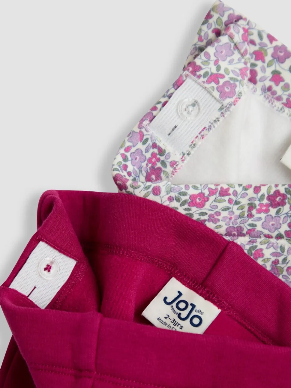 JoJo Maman Bébé Berry Pink Floral Fleece-Lined Printed Leggings 2 Pack
