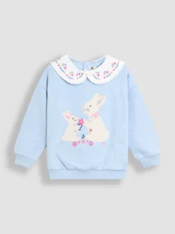 JoJo Maman Bébé Blue Bunny Appliqué Collar Sweatshirt