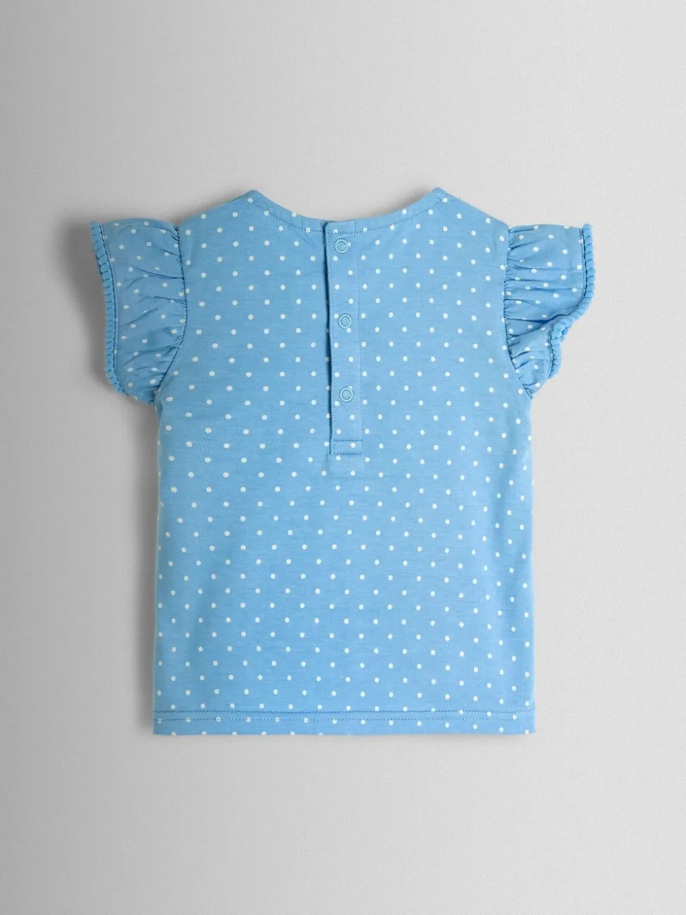 JoJo Maman Bébé Blue Bunny & Cake Applique Frill Shoulder T-Shirt