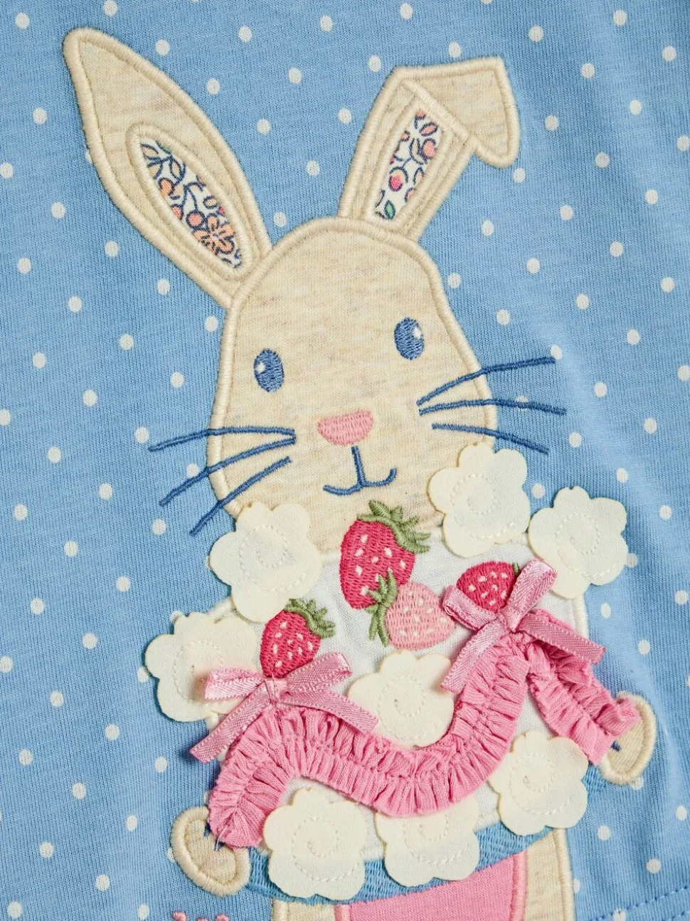 JoJo Maman Bébé Blue Bunny & Cake Applique Frill Shoulder T-Shirt