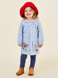 JoJo Maman Bébé Blue Paddington Appliqué Gingham Top & Leggings Set