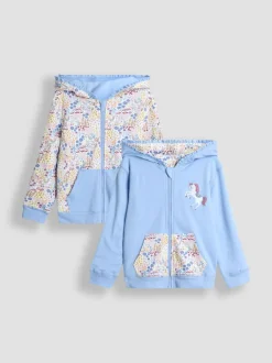 JoJo Maman Bébé Blue Unicorn Appliqué Reversible Hoodie
