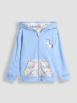JoJo Maman Bébé Blue Unicorn Appliqué Reversible Hoodie