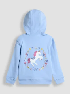 JoJo Maman Bébé Blue Unicorn Appliqué Reversible Hoodie