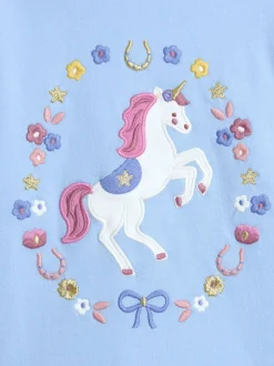 JoJo Maman Bébé Blue Unicorn Appliqué Reversible Hoodie