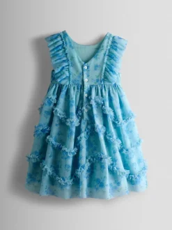 JoJo Maman Bébé Bright Blue Tulle Ruffle Party Dress