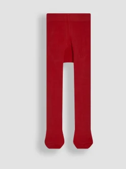 JoJo Maman Bébé Bright Red Cotton Rich Plain Tights