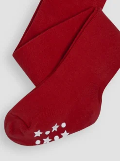 JoJo Maman Bébé Bright Red Cotton Rich Plain Tights