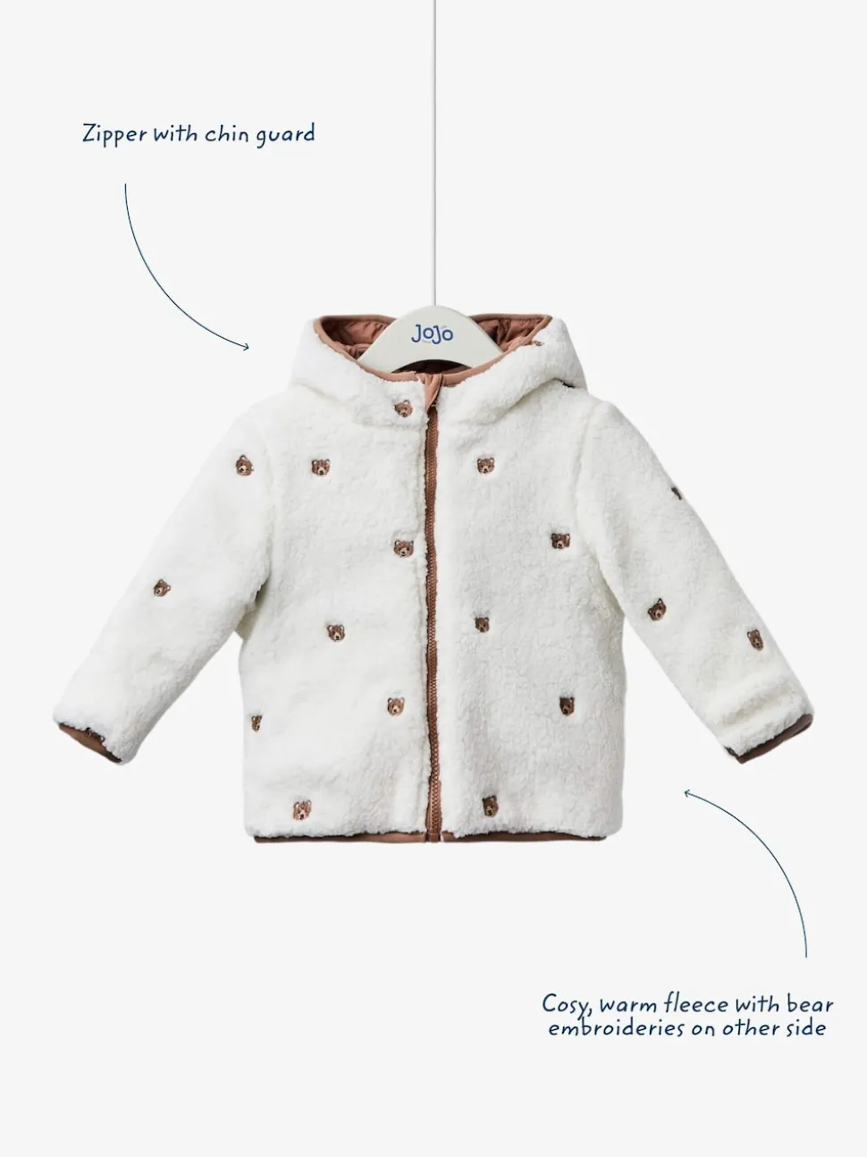 JoJo Maman Bébé Brown Bear Embroidered Reversible Jacket