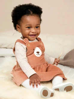 JoJo Maman Bébé Brown Dungaree Dress & Body Set