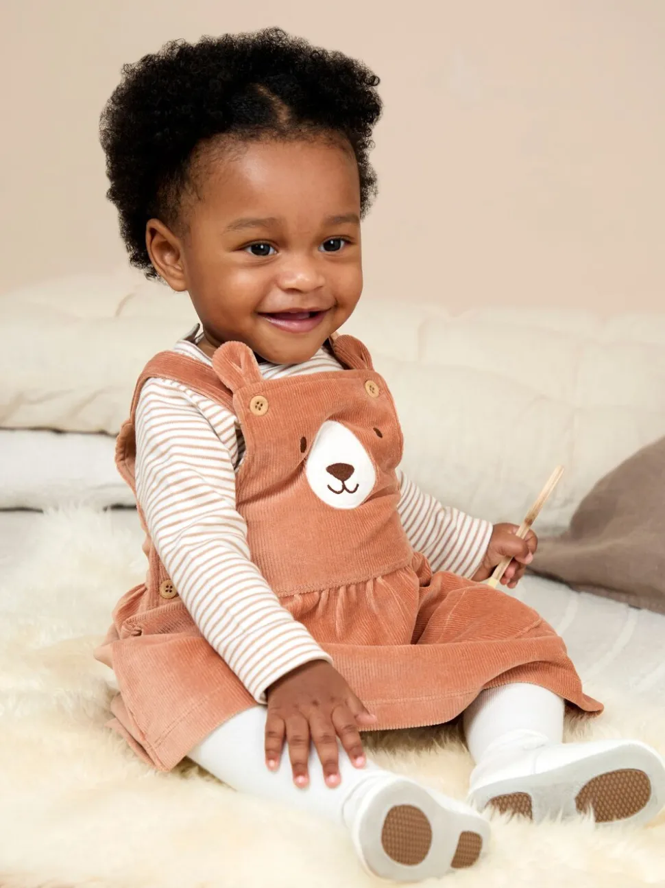 JoJo Maman Bébé Brown Dungaree Dress & Body Set