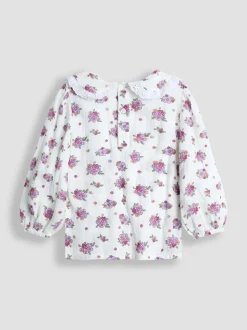 JoJo Maman Bébé Burgundy Embroidered Cord Skirt & Blouse Set