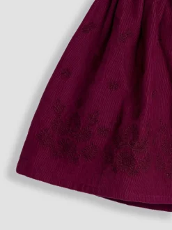 JoJo Maman Bébé Burgundy Embroidered Cord Skirt & Blouse Set