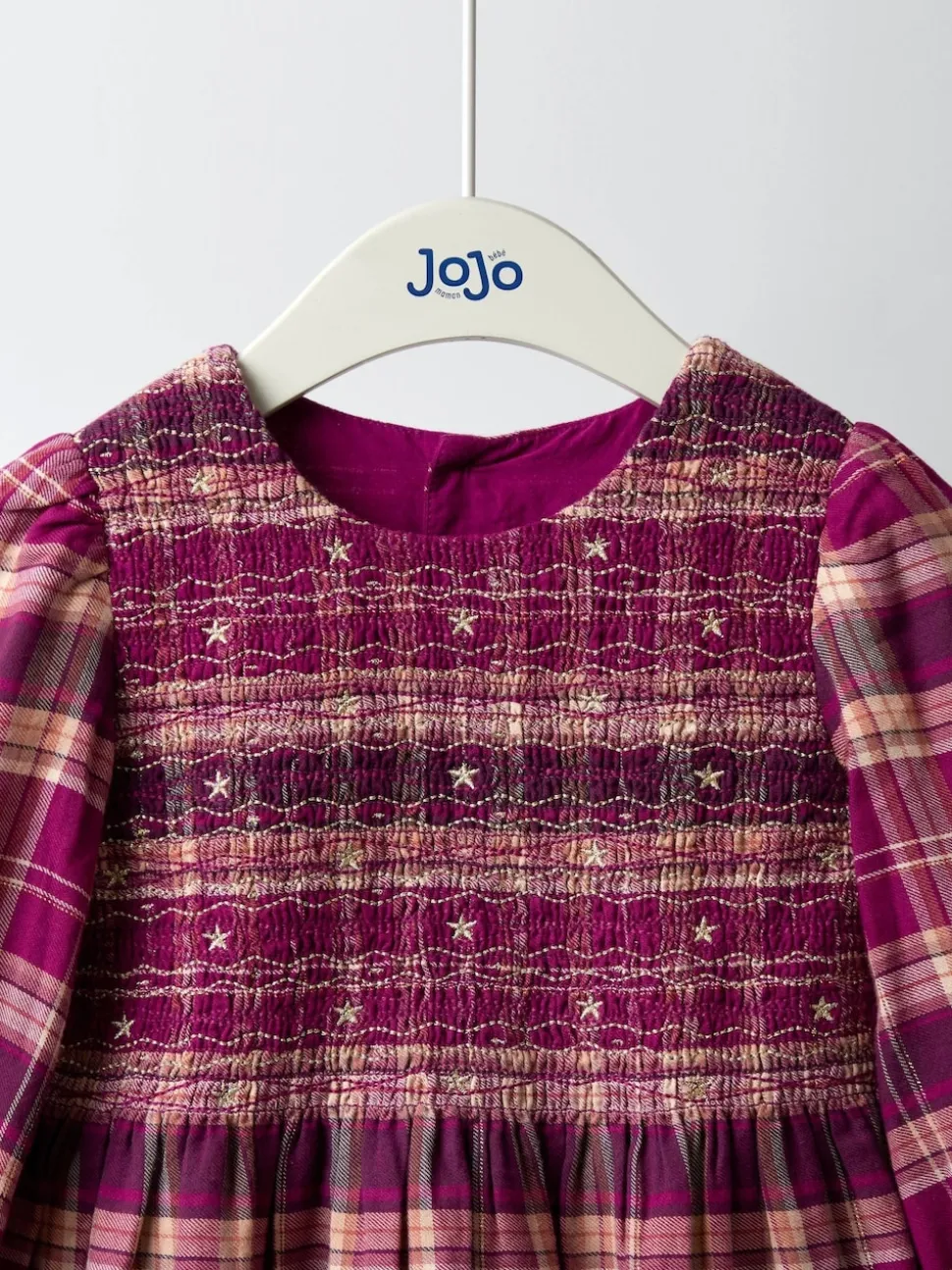 JoJo Maman Bébé Burgundy Smocked Tartan Party Dress