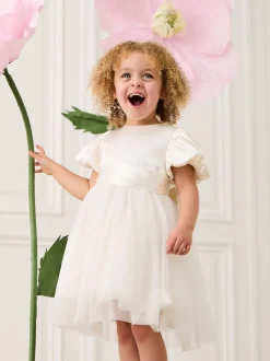 JoJo Maman Bébé Cream Balloon Sleeve Satin Sash Flower Girl Dress