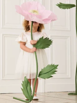 JoJo Maman Bébé Cream Balloon Sleeve Satin Sash Flower Girl Dress