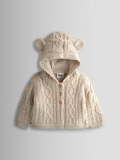 JoJo Maman Bébé Cream Bear Cable Knit Cardigan