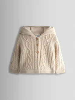 JoJo Maman Bébé Cream Bear Cable Knit Cardigan