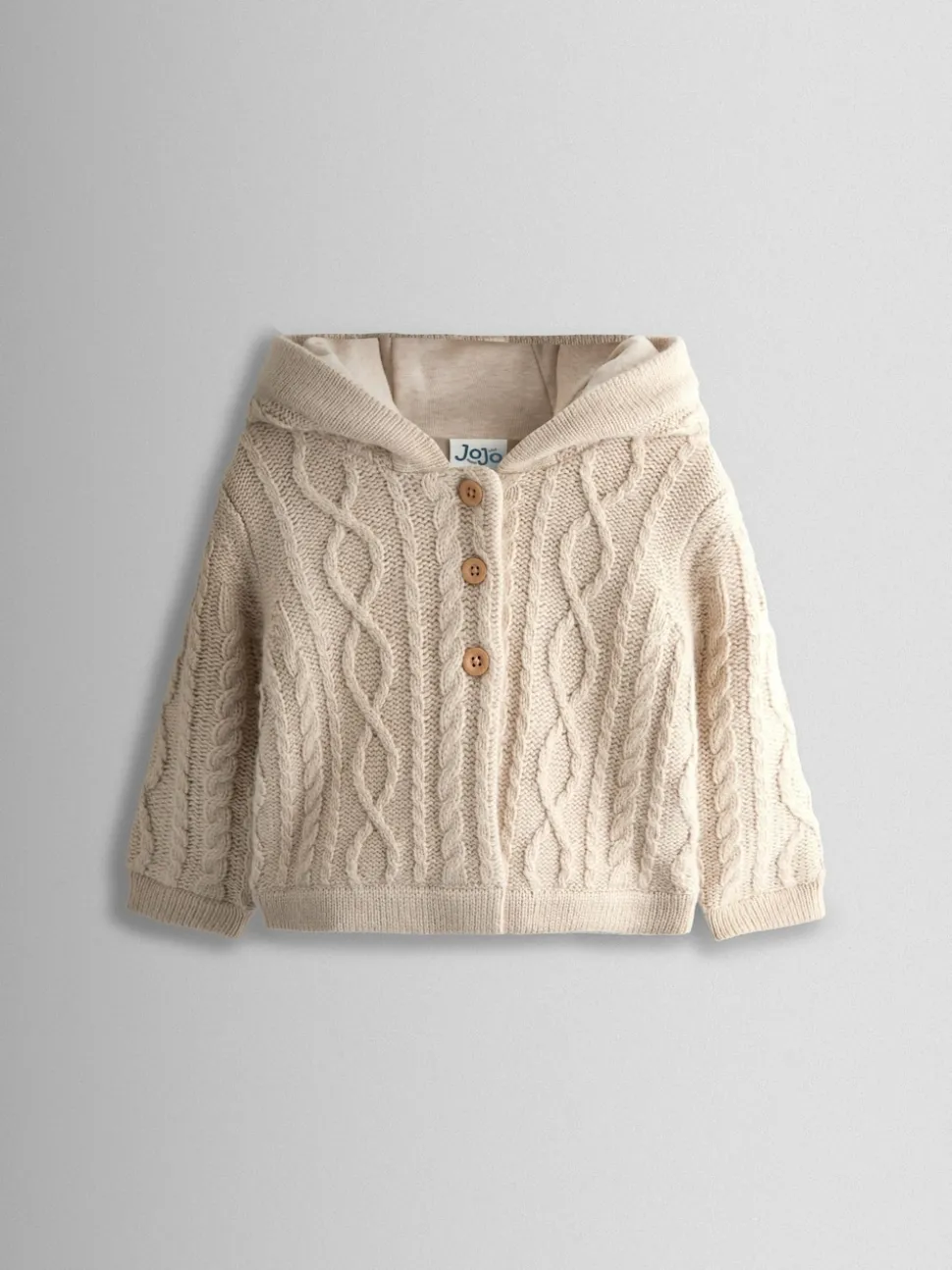 JoJo Maman Bébé Cream Bear Cable Knit Cardigan