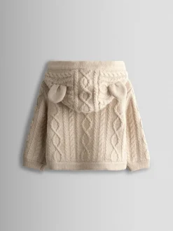 JoJo Maman Bébé Cream Bear Cable Knit Cardigan