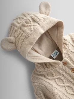 JoJo Maman Bébé Cream Bear Cable Knit Cardigan