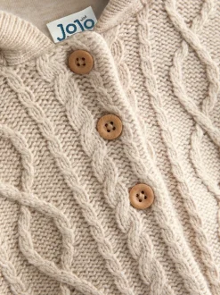 JoJo Maman Bébé Cream Bear Cable Knit Cardigan