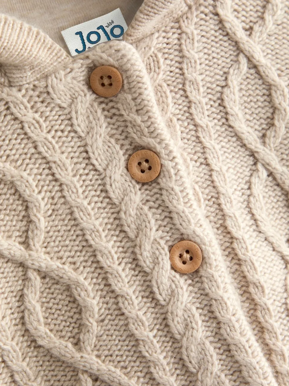 JoJo Maman Bébé Cream Bear Cable Knit Cardigan