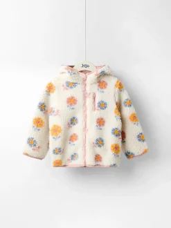 JoJo Maman Bébé Cream Big Flower Hooded Fleece Jacket