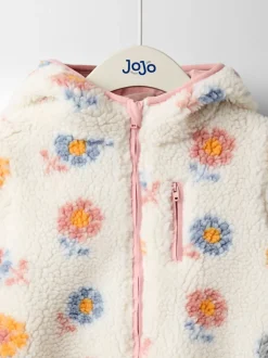JoJo Maman Bébé Cream Big Flower Hooded Fleece Jacket
