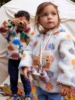 JoJo Maman Bébé Cream Big Flower Hooded Fleece Jacket