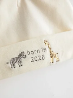 JoJo Maman Bébé Cream Born in 2026 Embroidered Hat