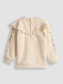 JoJo Maman Bébé Cream Butterfly Floral Embroidered Frill Sweatshirt
