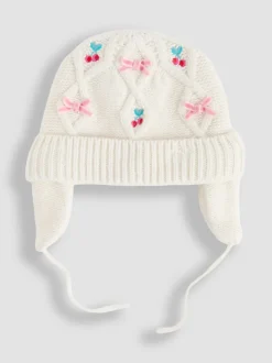 JoJo Maman Bébé Cream Cherry Cosy Pom Pom Rib Hat