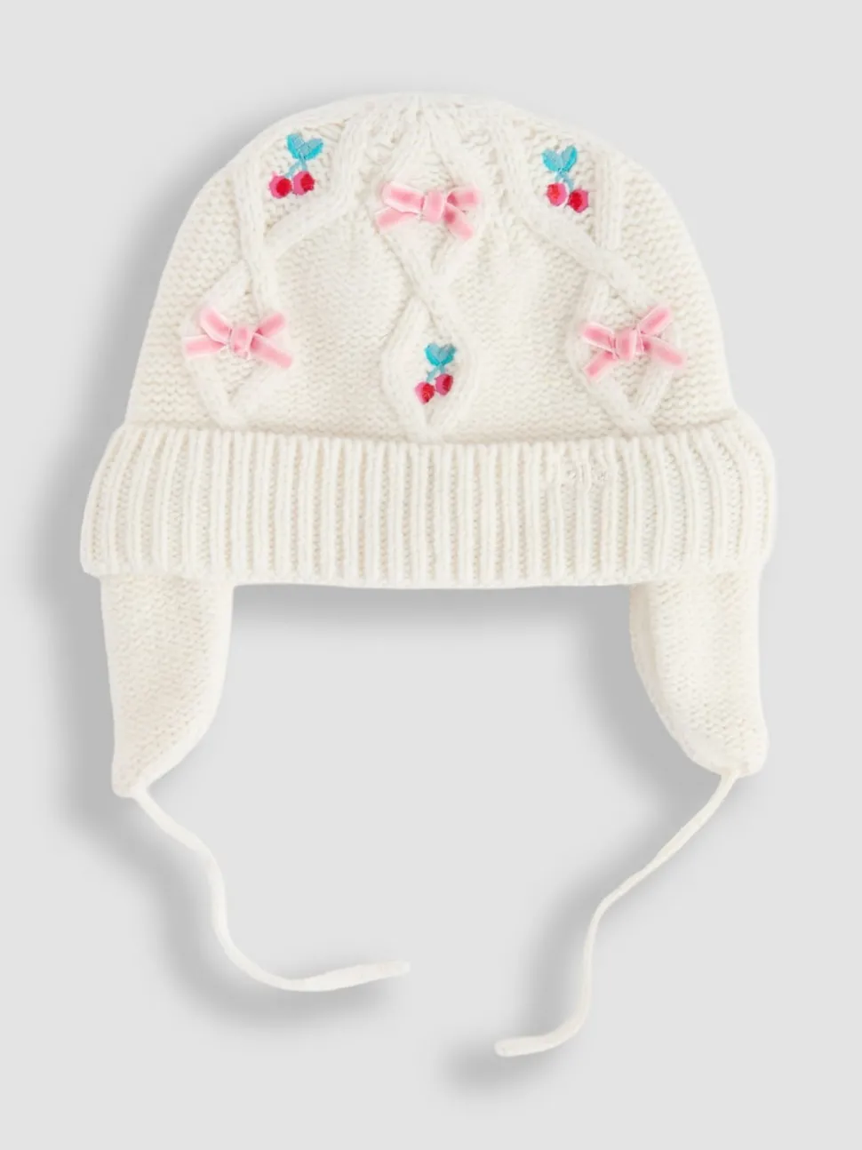 JoJo Maman Bébé Cream Cherry Cosy Pom Pom Rib Hat