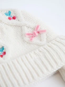 JoJo Maman Bébé Cream Cherry Cosy Pom Pom Rib Hat