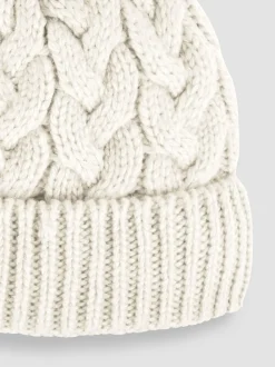 JoJo Maman Bébé Cream Chunky Cable Knit Pom Pom Hat