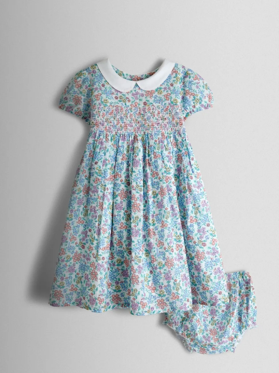 JoJo Maman Bébé Cream Collared Ditsy Floral Smocked Dress