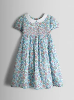 JoJo Maman Bébé Cream Collared Ditsy Floral Smocked Dress