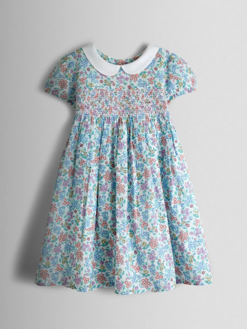 JoJo Maman Bébé Cream Collared Ditsy Floral Smocked Dress
