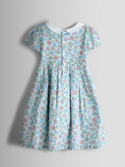 JoJo Maman Bébé Cream Collared Ditsy Floral Smocked Dress