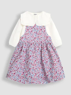 JoJo Maman Bébé Cream Ditsy Floral Cord Pinafore Dress & Top Set