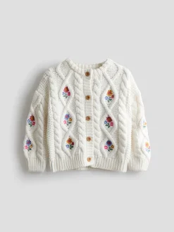 JoJo Maman Bébé Cream Embroidered Chunky Knit Jumper