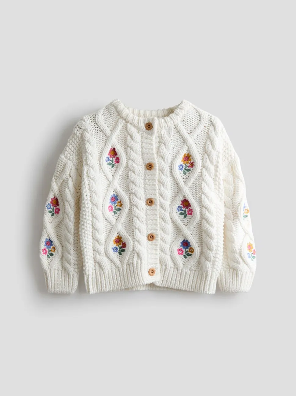 JoJo Maman Bébé Cream Embroidered Chunky Knit Jumper