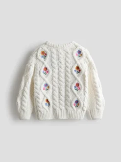 JoJo Maman Bébé Cream Embroidered Chunky Knit Jumper