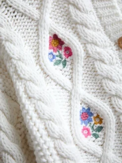 JoJo Maman Bébé Cream Embroidered Chunky Knit Jumper